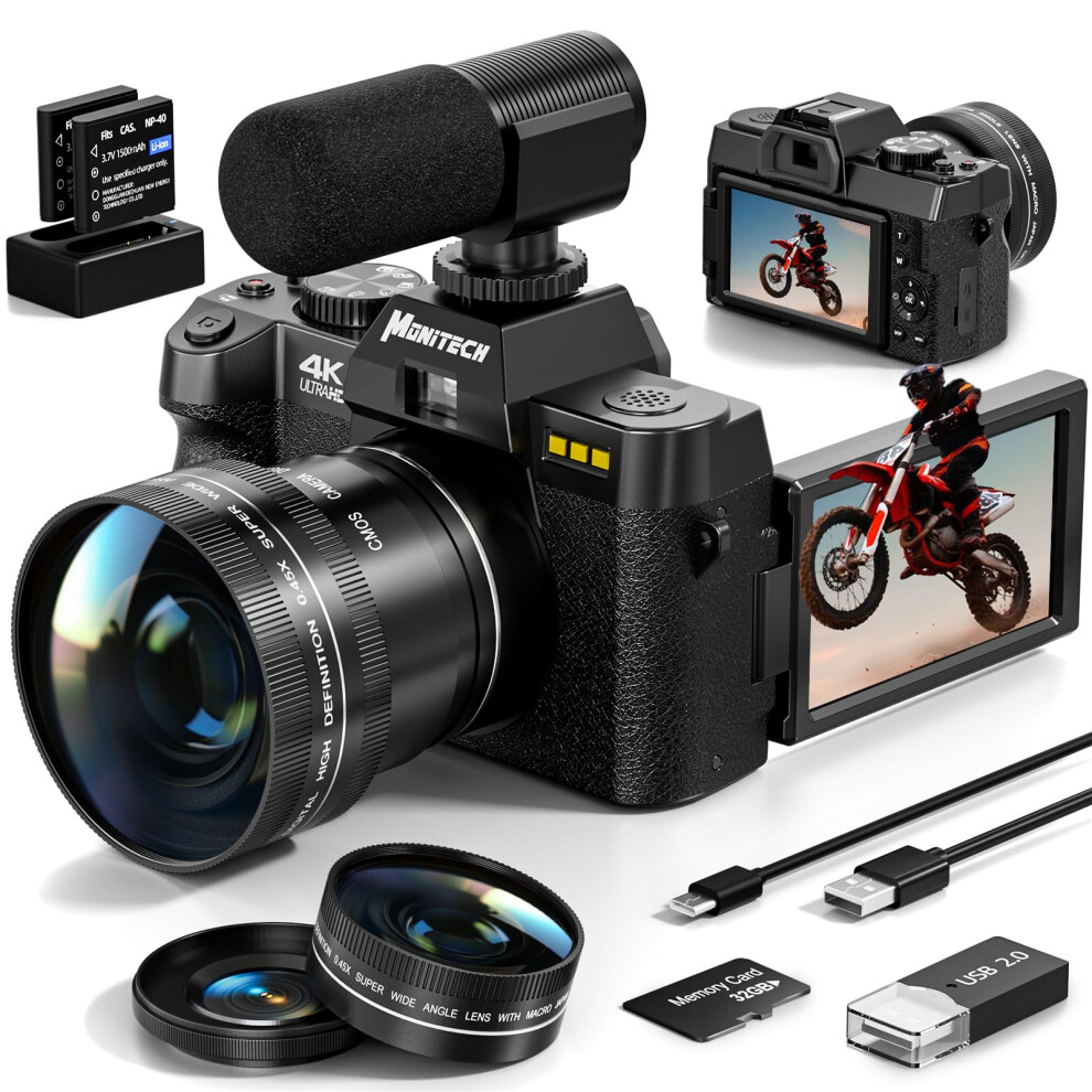 48Mp Digital Camera For Photography And Video,4K Mp Vlogging Camera For Youtube With 180 Flip Screen,16X Digital Zoom,52Mm Wide Angle,Leather Hold & 35815983