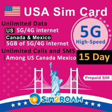 SIM2ROAM USA Prepaid SIM Card Unlimited 5G/4G LTE High-speed Internet Data in US (Hawaii included) Unlimited Calls and Texts (SMS) in United States R