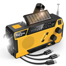 Wind Up Solar Radio, 7400mWh (2000mAh) Solar Powered Radio Emergency Hand Crank Radio with 3 Built-in Cables, Battery Operated, SOS Alarm & Flashligh