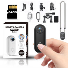 Winnes Mini Thumb Action Camera with 64GB Memory Card Portable Vlogging Camera Waterproof Wearable Body Camera 1080P with 360 Rotation Clip Magnetic