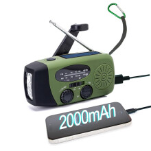 2000mAh Wind Up Solar Radio, Emergency Portable Hand Crank Weather Radio, Rechargeable Power Bank, 2 mode LED torch with SOS Alarm LED Flashlight, US