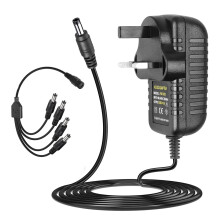 12V 2A Power Supply Adapter 24W With 4 Way Splitter Cable, 12 Volt 2 Amp 24 Watt 2000mA Transformer Charger 4-Way For Security CCTV Cameras DVR NVR L
