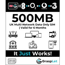 UK Multi-Network Data SIM Card | Automatically Selects the Strongest Network: EE, Three, O2, or Vodafone (500MB - 6 Months)