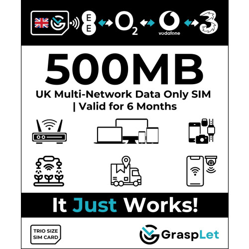 UK Multi-Network Data SIM Card | Automatically Selects the Strongest Network: EE, Three, O2, or Vodafone (500MB - 6 Months)