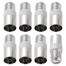 KUOQIY 8 PCS F Female Plug to RF Female Coaxial Aerial Adapter, F Type Screw Connector to RF Aerial Converter, Nickel-Plated