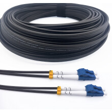 Elfcam - 25m/82ft Outdoor and Indoor Shielded Armored Fiber Optic Cable LC/UPC to LC/UPC OS2 Singlemode Duplex 9/125μm LSZH, Black 25 Meters