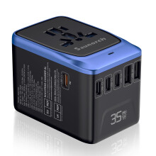 SAUNORCH Universal Travel Adapter, PD 35W 7 in 1 International Power Plug Adapter with 7.0A 4 USB-C and 2 USB-A Fast Wall Charger, Worldwide AC Outle