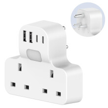Amoi UK to India Plug Adapter India to UK Plug Adapter - 4 USB Ports 17W USB C Fast Travel Charger, Grounded, For India, Pakistan, Sri Lanka, Yemen (