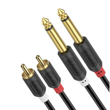 J&D Dual 1/4 inch TS to Dual RCA Stereo Audio Interconnect Cable, Gold Plated Audiowave Series 2 x 6.35 mm Male TS to 2 RCA Male PVC Shelled Adapter
