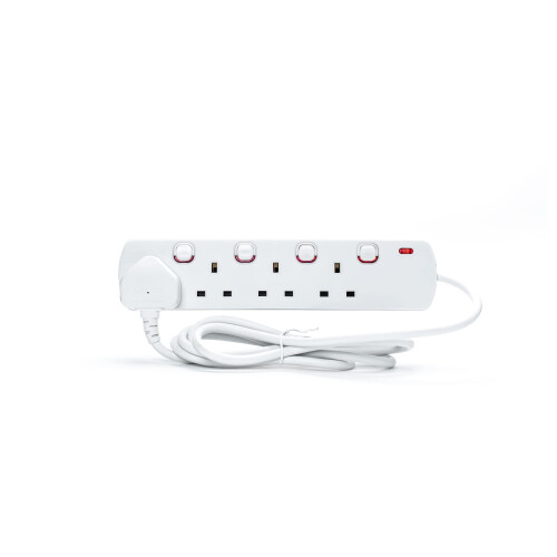 Status STATUS Multi Plug Extension, 4 Socket Extension Cable, 2m Extension Lead, Individually Switched with Neon Indicator, White, S4WSS2M1PKB12