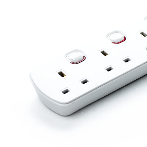 Status STATUS Multi Plug Extension, 4 Socket Extension Cable, 2m Extension Lead, Individually Switched with Neon Indicator, White, S4WSS2M1PKB12 2
