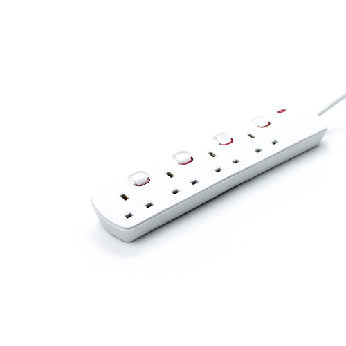 Status STATUS Multi Plug Extension, 4 Socket Extension Cable, 2m Extension Lead, Individually Switched with Neon Indicator, White, S4WSS2M1PKB12 1