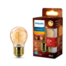 Philips Vintage Amber Spiral P45 Bulb, Dimmable, Flicker-Free, EyeComfort, 180 Lumen, Flame (1800 K), 2.7 W=15 W, E27 Base, 1-Pack
