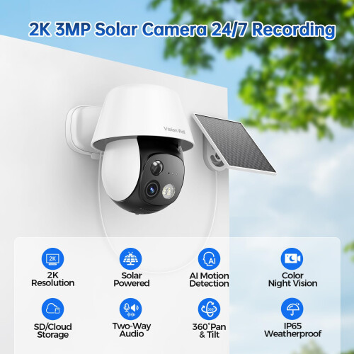 Solar Security Camera Outdoor Wireless, 2K 360 Pa 1