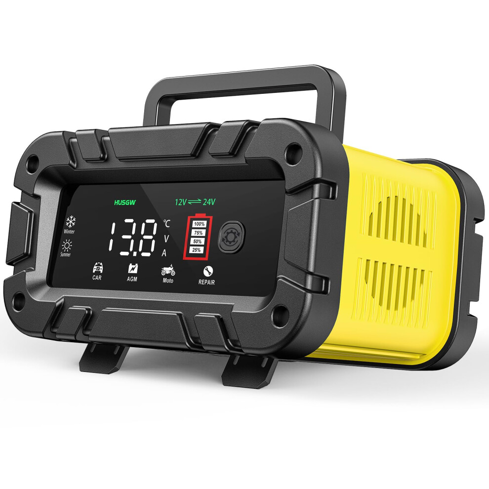 20Amp Car Battery Charger 12V /24V 10A /20A Intelligent Battery Charger, Lifepo4 Smart Portable Charger With Lcd Display Charger For Car, Motorcycle, 81089345