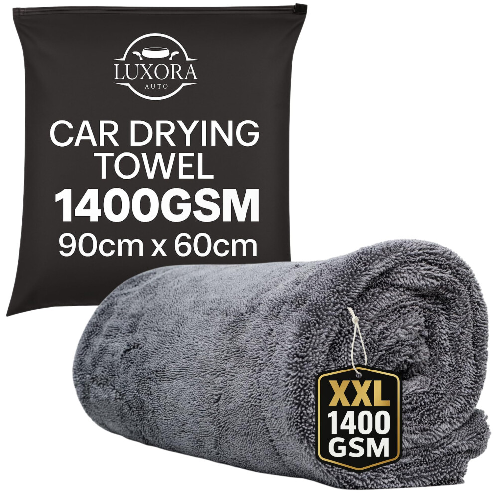 Car Drying Towel Extra Large 90Cm X 60Cm 1400 Gsm Twisted Loop Microfibre - Charcoal Drying Towel Car Detailing, Double-Sided Edgeless Design, Super 91391964