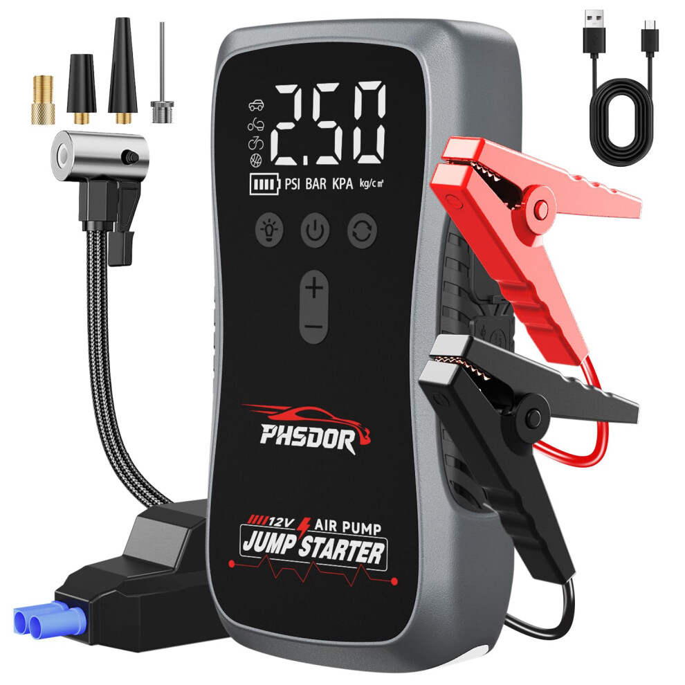 8000A Jump Starter Power Pack With Air Compressor, 25000Mah Car Battery Booster Jump Starter (All Gas/10L Diesel), 150Psi Car Starter Power Pack, Jum 36258055