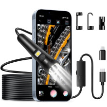Dual Lens Endoscope Inspection Camera, 1080p HD Endoscope Semi-Rigid Inspection Camera with 8+1 Adjustable LED Lights, 7.9mm IP67 Waterproof Probe Bo