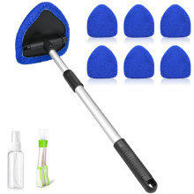 ZHYOPING 9 Pcs Car Windscreen Cleaner, Extendable Window Cleaner, Multifunctional Car Interior Cleaning Kit with 6 Reusable Microfiber Pads, 1 Alumin