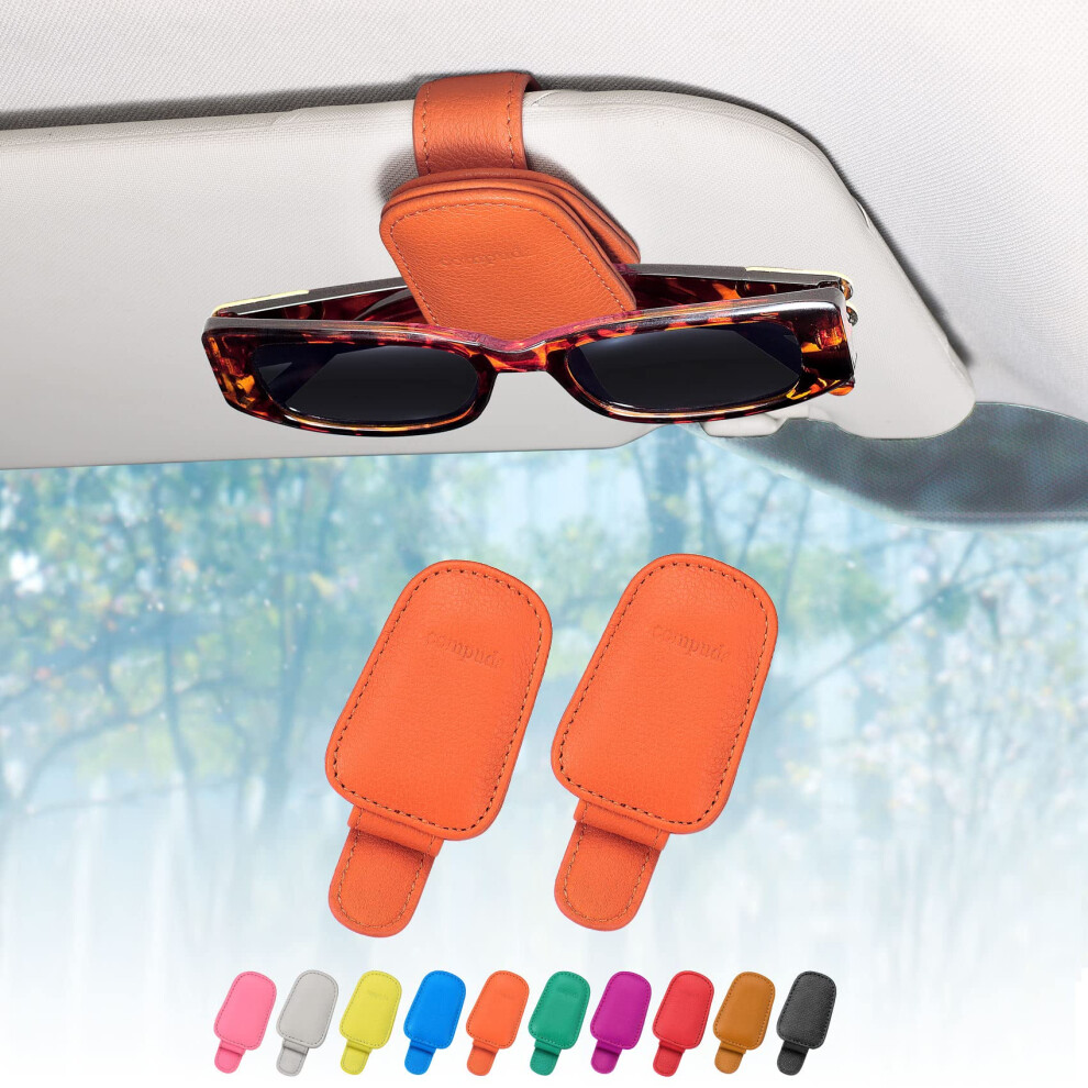 Quipuda 2 Packs Sunglasses Holder For Car Sun Visor Accessories, Magnetic Geniune Leather Car Sunglass Holder, Glasses Clip For Automotive Eyeglass H 34382714