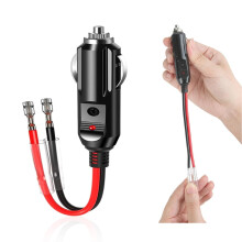 12v Car Cigarette Lighter Male Plug, Power Plug Male to Bullet Female Terminal Replacement 1 PCS 5.9inch Lead Cable Adapter with LED Indicator, 15a F