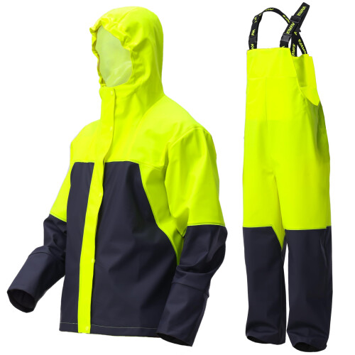 Bib Jacket Men's PRO Workwear 3-Piece Waterproof Rain Jacket & Bib Pants Set ...