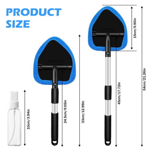 WENJION 5 Pcs Car Window Cleaner Kit, Auto Windscreen Cleaning Tool with 3 Reusable Microfiber Pads, Detachable Handle, Extendable Design, Windshield 1