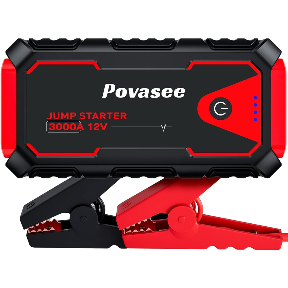 Povasee 3000A Jump Starter Power Pack, Car Battery Booster Jump Starter For 12V Vehicle (Up To 10L Gas/8L Diesel), Car Starter Power Bank With Led, 2 40614779
