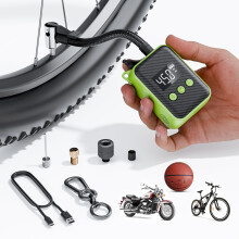 Bike Pump, 130 PSI Mini Bike Tire Pump with Gauge Fits Presta & Schrader Valve (Chartreuse), Portable Electric Bicycle Inflator Pump Air Compressor A