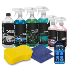 CARSHARK 9-piece Car Cleaning Kit, Snow Foam, Tyre Dressing, Wheel Cleaner, Cherry Interior Dressing, Bubblegum Quick Detailer, Glass Cleaner, Screen