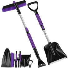 Odoland Ice Scraper with Snow Brush for Car and Snow Shovel, Large Stretchable Car Snow Remover with Anti-Slip Foam Handle, 360 Pivoting Windshield