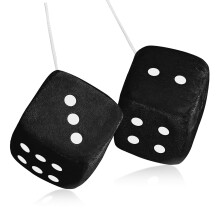 ElevateTech Fuzzy Dice for Rear View Mirror, 2 Pcs Black Fluffy Plush Dice for Car Mirror Retro Square Hanging Dice with White Dots Cute Car Hanging