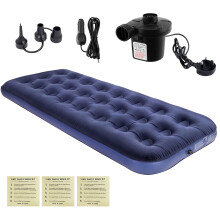 Homvvi Single Air Bed Quick Inflatable Flocked Air Mattress Lightweight Inflatable Mattress with AC Electric Air Pump Thickened Comfortable Blow Up
