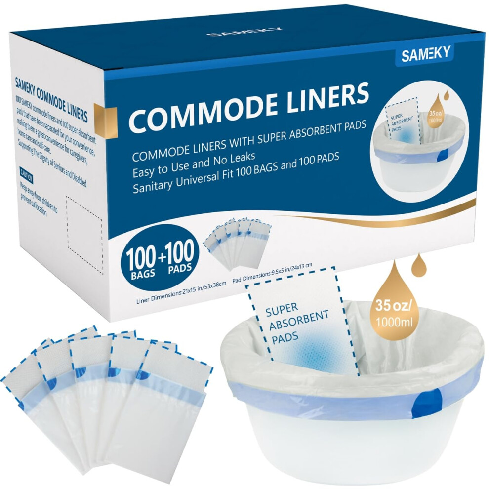 Sameky Commode Liners With Absorbent Pads Value Pack 100 Count Universal Fit Bedside Commode Liners Disposable And Pads For Adult Commode Chairs10