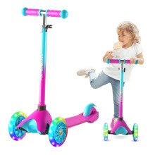 FAYDUDU 3 Wheel Scooter with LED Childrens Scooter for Children from 25 Years Adjustable Height Pink