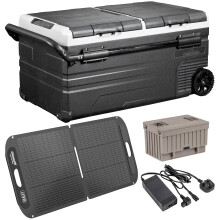 Portable Fridge Freezer/Cool Box 95L with 11.1V Battery, 230V Adaptor & 110W Solar Panel - DL175