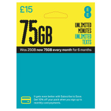EE Pay As You Go SIM Card UK PREPAID PAYG 15 Bundle 25GB + (50GB FREE DATA every month for 6 months with regular top ups (Promotion request deadline