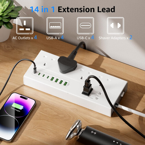 Extension Lead with USB Slots, VoltFlow 4 Way Plug 1