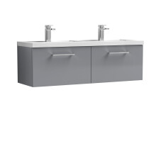 Balterley Level 1200mm Wall Hung 2 Drawer Vanity Unit with Double Polymarble Basin for Modern Bathroom Storage - Satin Grey