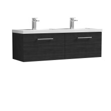 Balterley Level 1200mm Wall Hung 2 Drawer Vanity Unit with Double Polymarble Basin for Modern Bathroom Storage - Charcoal Black