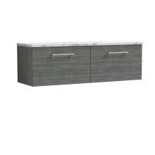 Balterley Level 1200mm Wall Hung 2 Drawer Vanity Unit with Laminate Worktop for Modern Bathroom Storage - Anthracite Woodgrain