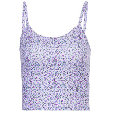 Ærmeløs Cami Midi-kjole til kvinder, sommerkjole med firkantet halsudskæring og violet blomsterprint, åndbar polyester-spandestof med let stropper