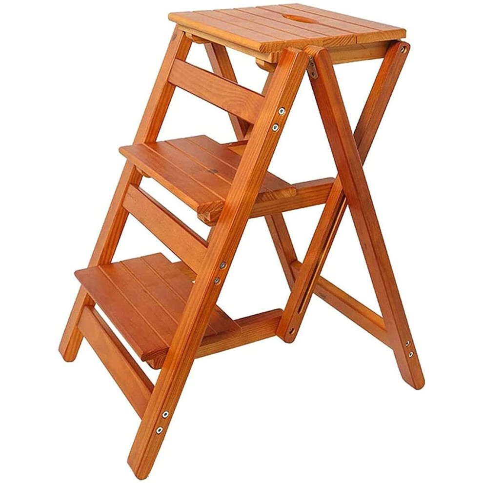Wooden 2Step Folding Ladder Stool With Nonslip Steps For Home Kitchen And Library Use (Wood Color) 9044945643442