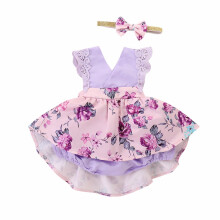 Outfit für den ersten Geburtstag eines Neugeborenen: Spitzen-Tüll-Stramplerkleid mit Blumenhaarband, atmungsaktives Sommeroutfit für besondere