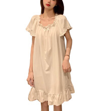 Camisola de dormir vintage vitoriana confortável em algodão com babados, tecido antiestático e respirável, elegante e folgada para gestantes.