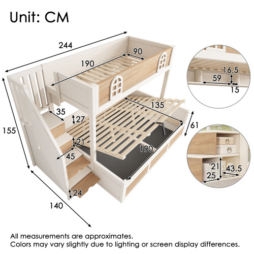 Double Bunk Bed with Storage Stairs&Hydraulic Lift 1