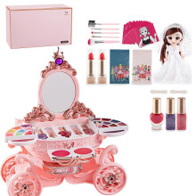 Coiffeuse de princesse pour filles, maquillage sûr pour enfants avec lumière rotative, trousse de maquillage lavable, matériaux non toxiques,