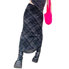 Calça de golfe feminina estampada até o tornozelo, saia de lã com padrão xadrez clássico e cintura alta, estilo retrô francês com costura em