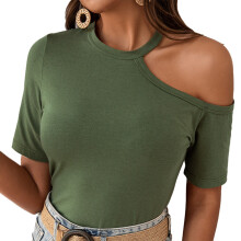 Top casual da donna, sexy con spalle scoperte, tessuto morbido ed elasticizzato, vestibilità ampia, maglietta estiva a maniche corte, top alla moda