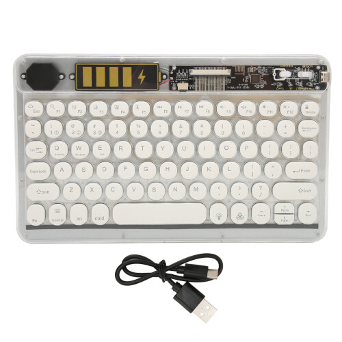 Teclado Bluetooth sem fio para escritório e casa, teclado mecânico com design ergonômico e teclas redondas retrô, compatível com Windows, Mac e